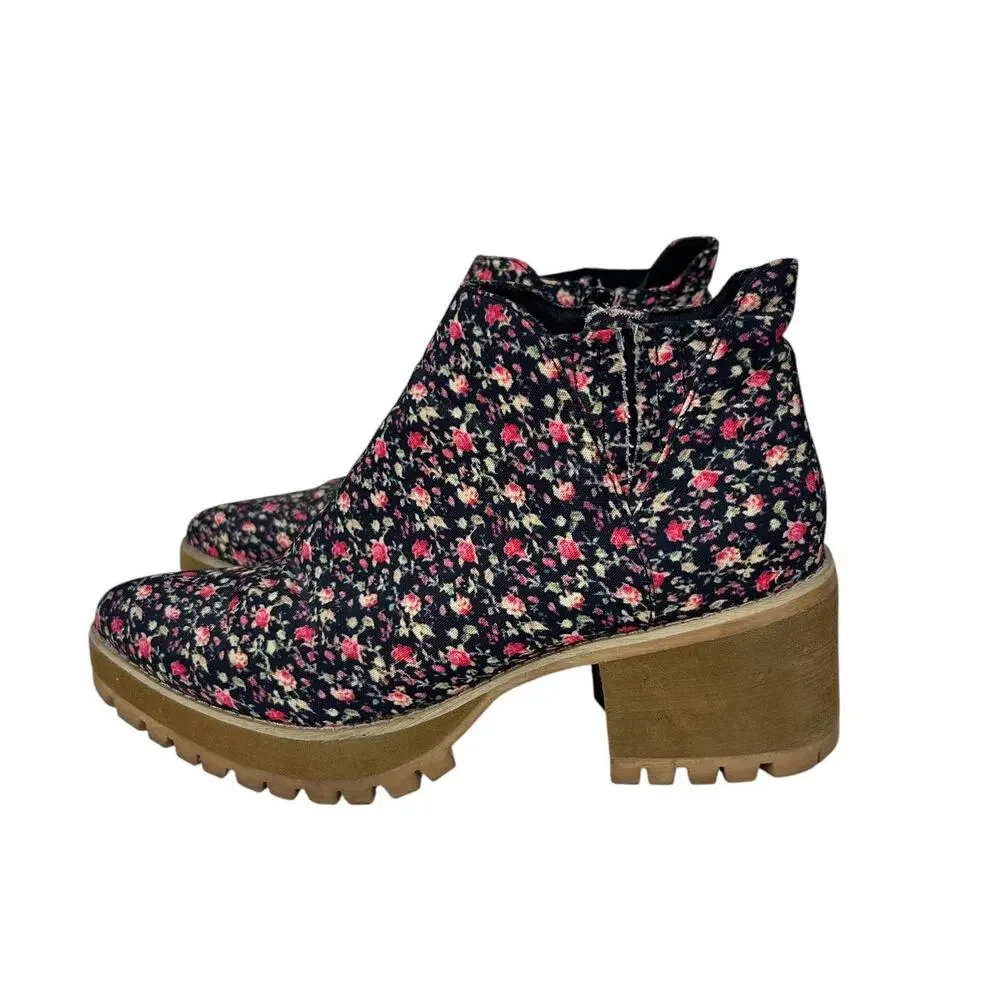 YRU Wolf Floral Pointed Toe Chunky Stacked Heel Ankle Booties 10